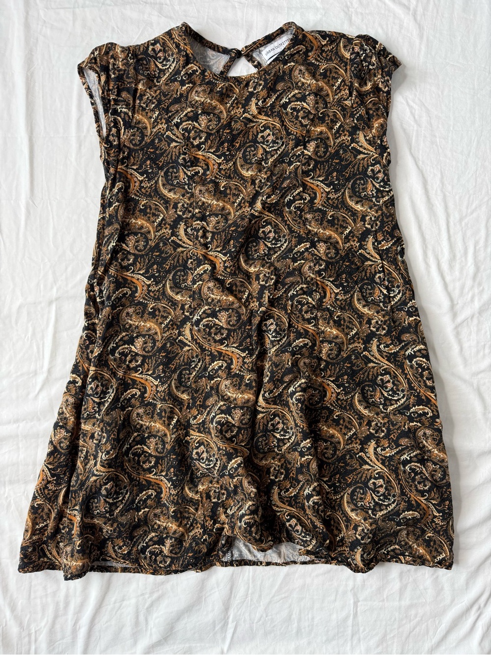 Urban Outfitters Paisley Mini Dress XS Pocket Detail Boho Chic Brown Black